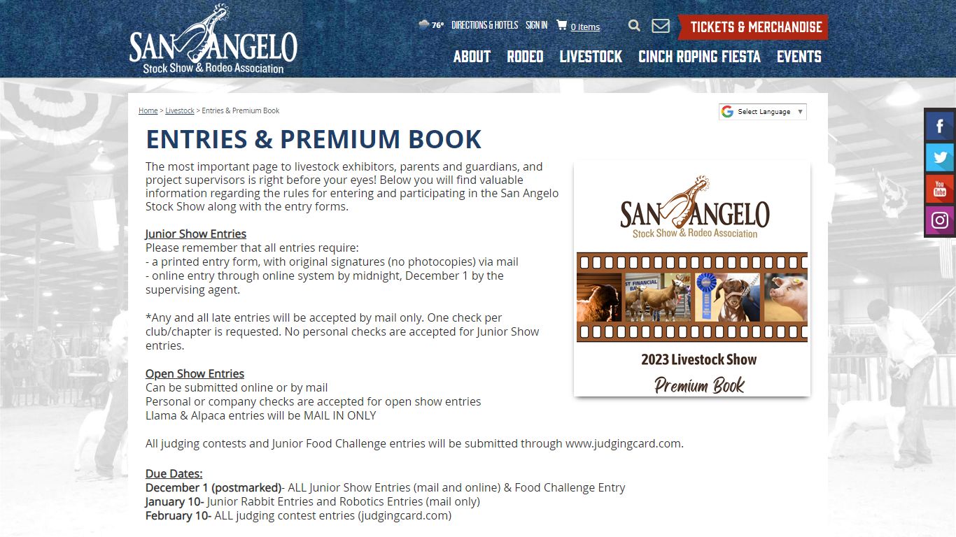 Entries & Premium Book - San Angelo Stock Show & Rodeo