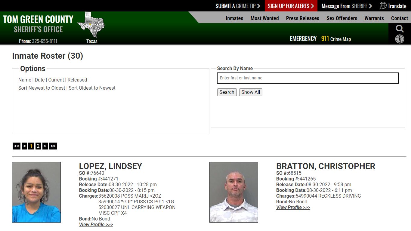 Inmate Roster - Released Inmates Booking Date Descending - Tom Green ...